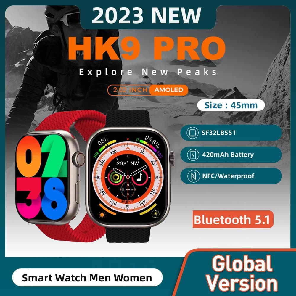 HK 9 Ultra2 Smart Watch, Amoled Display Long Lasting Battery Life with  Full Touch Screen Display, Health Fitness and Sports Activity Tracker