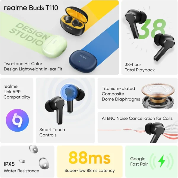 Realme Buds T110 Earbuds With AI ENC - Image 2