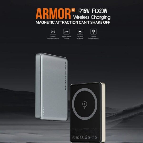 Recci Armor Wireless Magnetic 20W 10000mAh Power Bank - Image 4