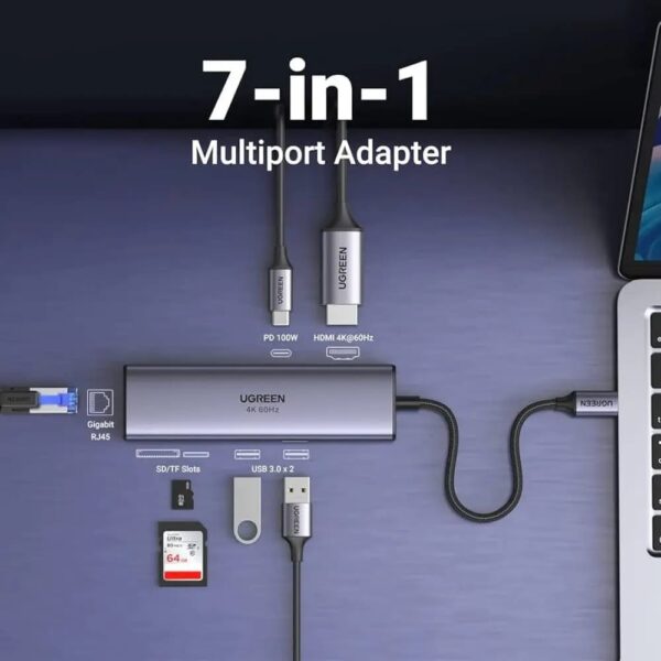 UGREEN 7 In 1 USB-C Multifuntion 100W Hub with HDMI 4K & RJ45 Ports - Image 4