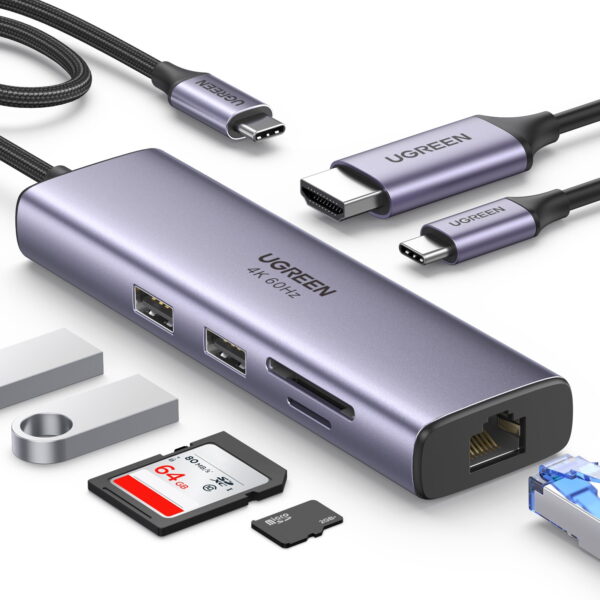 UGREEN 7 In 1 USB-C Multifuntion 100W Hub with HDMI 4K & RJ45 Ports
